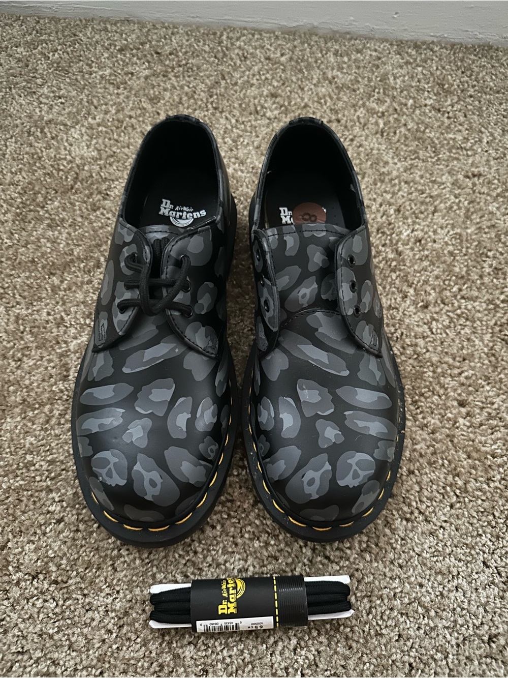 Dr. Martens Black & Gray Leopard Print Lace-Up Boots
